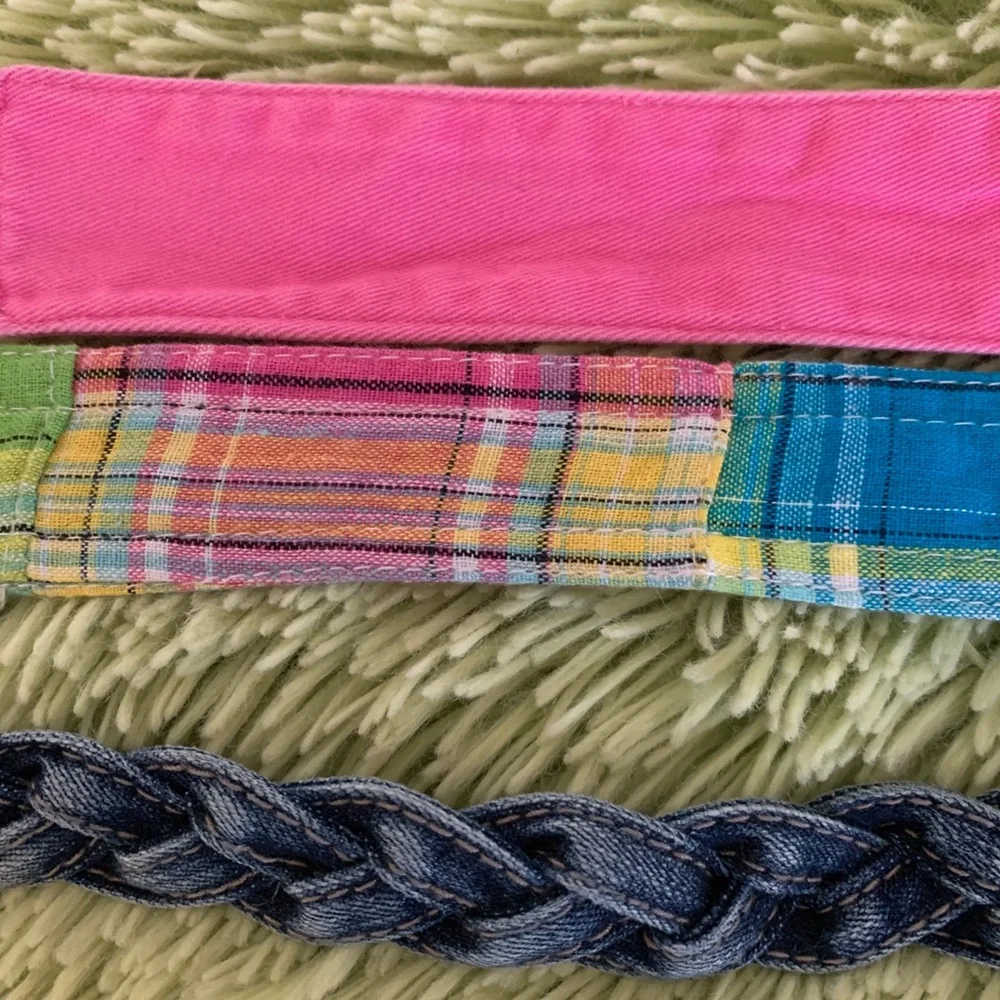 Belt Lot of 3 Solid Plaid Jean Braided Adjustable Blue Pink Girls